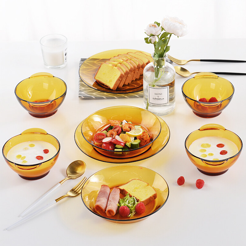 duralex多莱斯法国进口4人8件套钢化玻璃餐具微波炉可用餐具套装