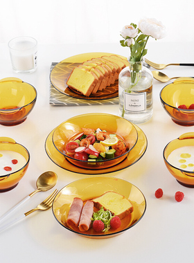 duralex多莱斯法国进口4人8件套钢化玻璃餐具微波炉可用餐具套装