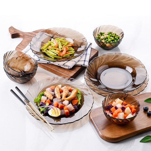 进口DURALEX多莱斯ins风耐热钢化玻璃轻奢餐具碗盘家用套装高级感