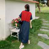 韩系复古chic披肩牛仔连衣裙女2025夏季新款慵懒风休闲百搭衬衫裙，女装连衣裙，2C095
