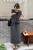 韩系chic别致休闲套装女夏季2025新款灰色无袖背心半身裙两件套潮，女装套装/套裙，2C095