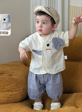 婴幼儿夏装短袖套装可爱超萌1岁男宝纯棉t恤夏季七分裤分体两件套