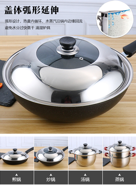不锈钢锅盖家用炒菜锅炒锅全钢锅盖通用可立透明锅盖玻璃盖3234cm