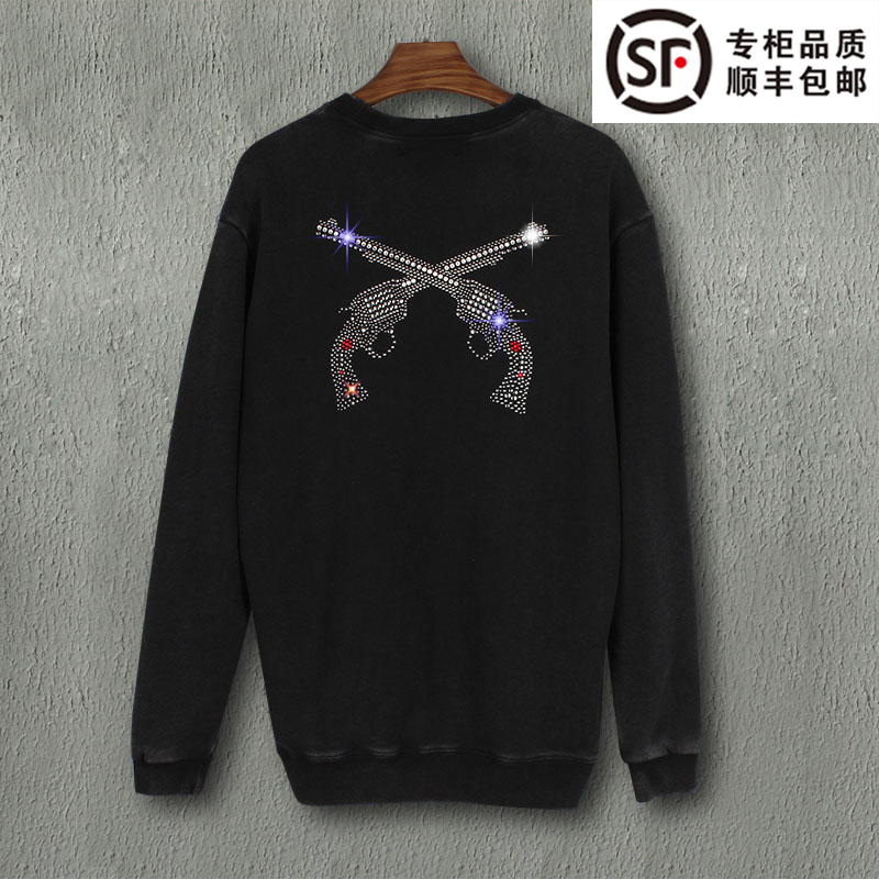 秋冬圆领黑色做旧纯棉套头卫衣