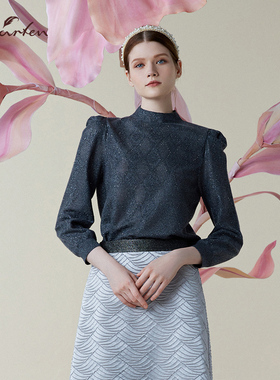 轻奢优雅风灯笼袖衬衫女高领套头显瘦百搭气质上衣CFE1A010-0060C