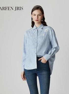 CHARFENJRIS 春季新款宽松提花条纹衬衫FJF1A608-6057T