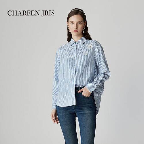 CHARFEN 春季新款宽松提花条纹衬衫FJF1A608-6057T