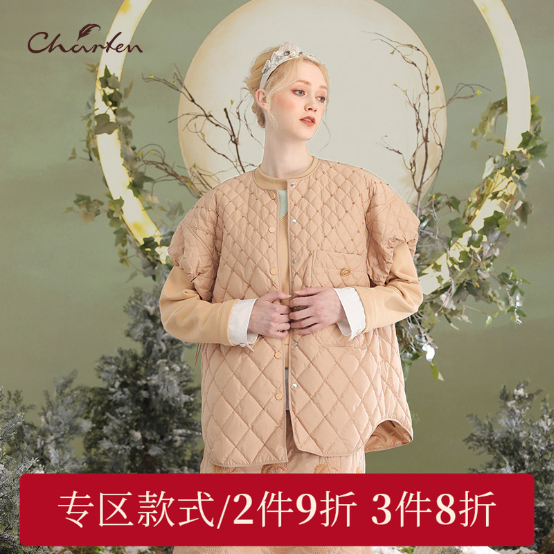 原创设计时尚短袖羽绒开衫外套女