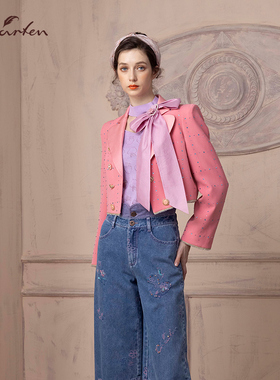 CHARFEN朝峰春个性原创显瘦修身气质短款外套女CFD1E180-1800A