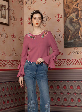 CHARFEN朝峰春夏新款喇叭袖毛织上衣女CFD1A002-0003C