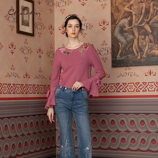 CHARFEN朝峰春夏新款喇叭袖毛织上衣女CFD1A002-0003C