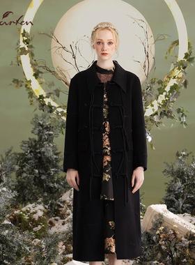 CHARFEN朝峰冬季新款气质中国结盘扣黑色呢大衣CFD5G028-0085A