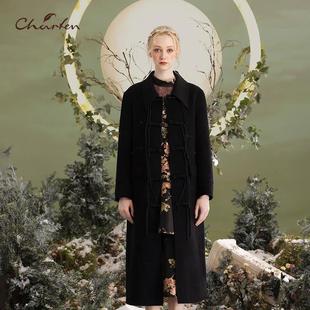 0085A 气质中国结盘扣黑色呢大衣CFD5G028 CHARFEN朝峰冬季 新款