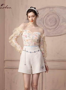 CHARFEN朝峰春季新款荷叶边长袖性感衬衣CFD1C127-1065B