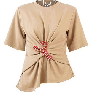 上衣CFE1C223 女设计感小众修身 2036B 针织衫 短袖