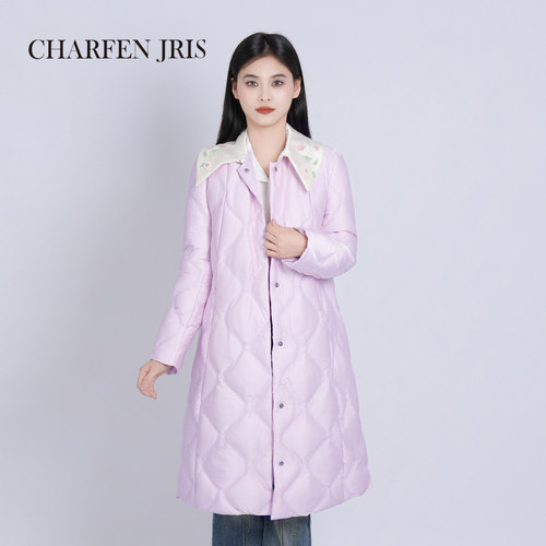 CHARFEN菱格绗缝长款羽绒服女