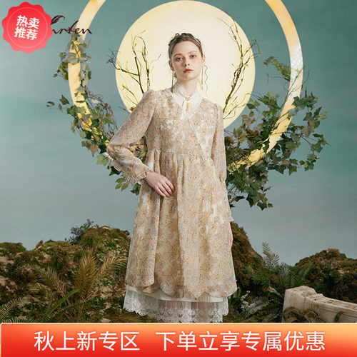 复古气质优雅圆领A字连衣裙女
