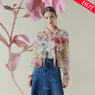 3017T 蝴蝶结系带高级感气质上衣CFE1B311 朝峰法式 浪漫风女长袖