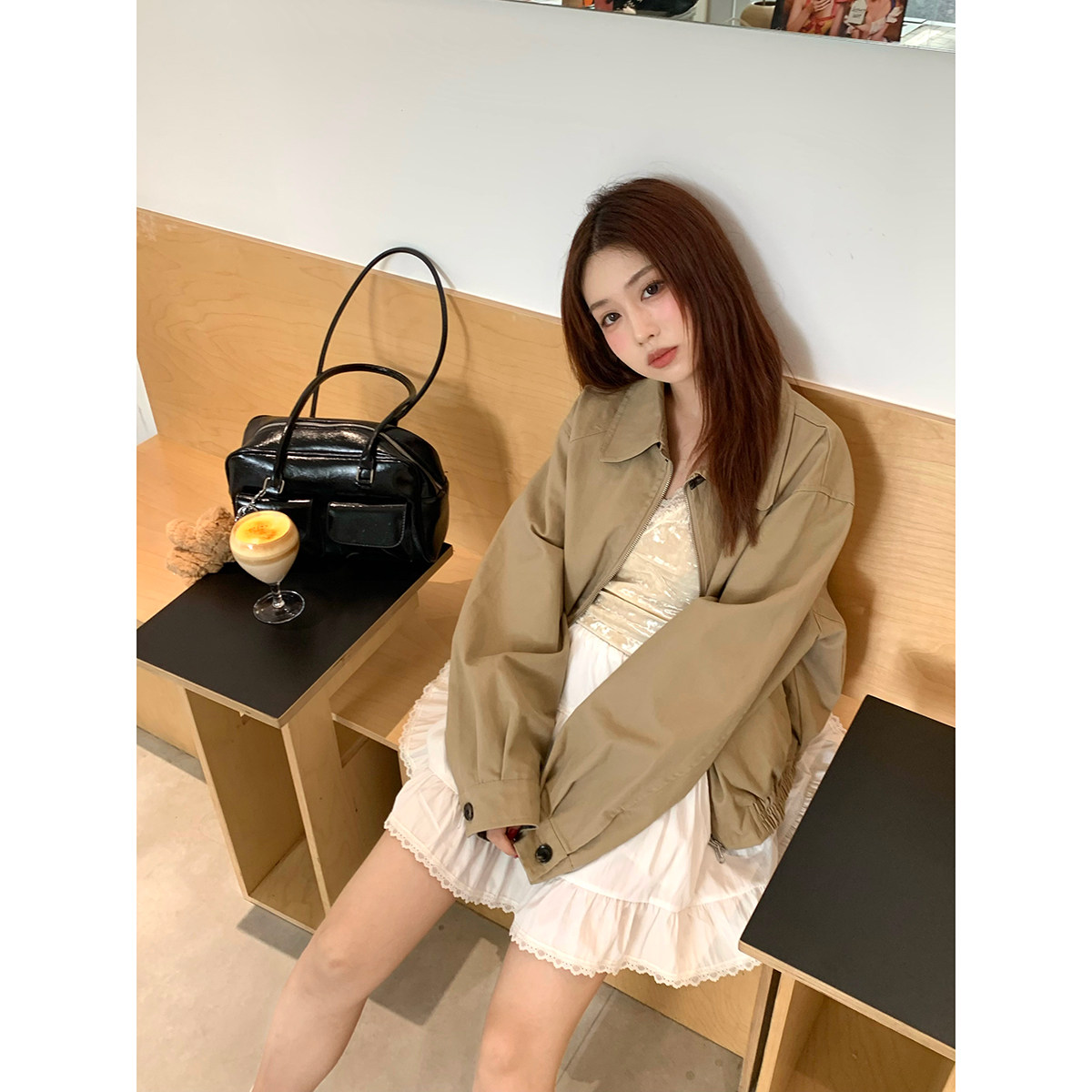 LYHOOC卡其色短外套女2025秋冬短款宽松小个子翻领设计感夹克上衣,女装/女士精品,短外套,淘宝优惠券,粉丝福利购,淘宝优惠卷