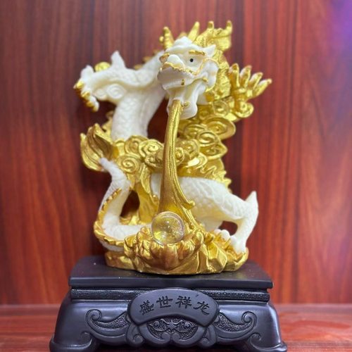 象牙果雕刻镀金盛世祥龙摆件