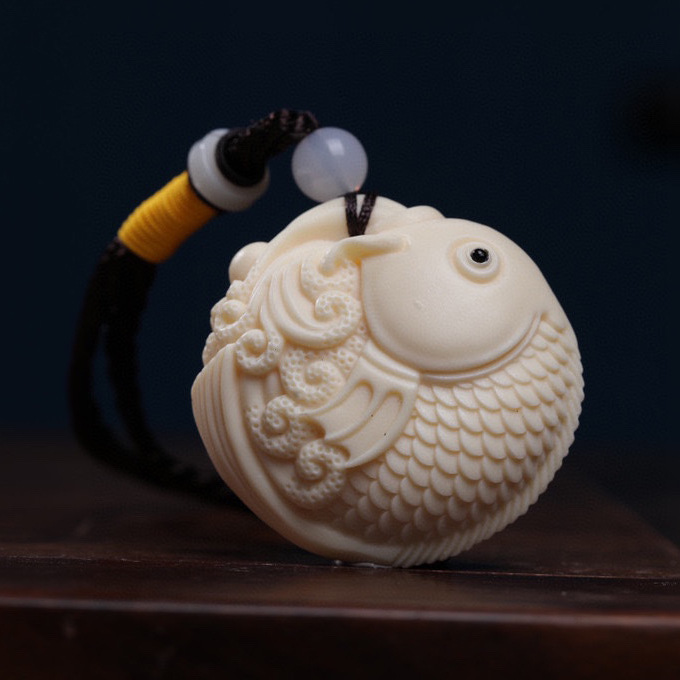 象牙果雕刻年年有余锦鲤手把件4.8*4.8*2.6cm盘玩文玩工艺品挂件