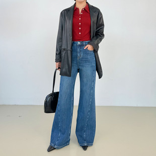 四面弹加绒微喇叭牛仔裤女2025冬新款高腰弹力显瘦牛仔喇叭裤长裤