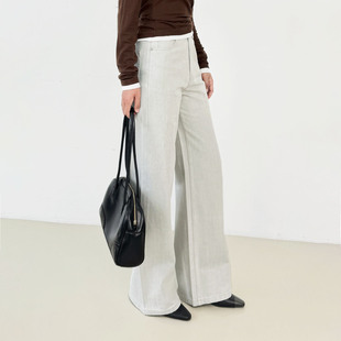 【旷野信步】高腰米灰阔腿牛仔裤女2025秋冬款宽松直筒阔腿裤长裤