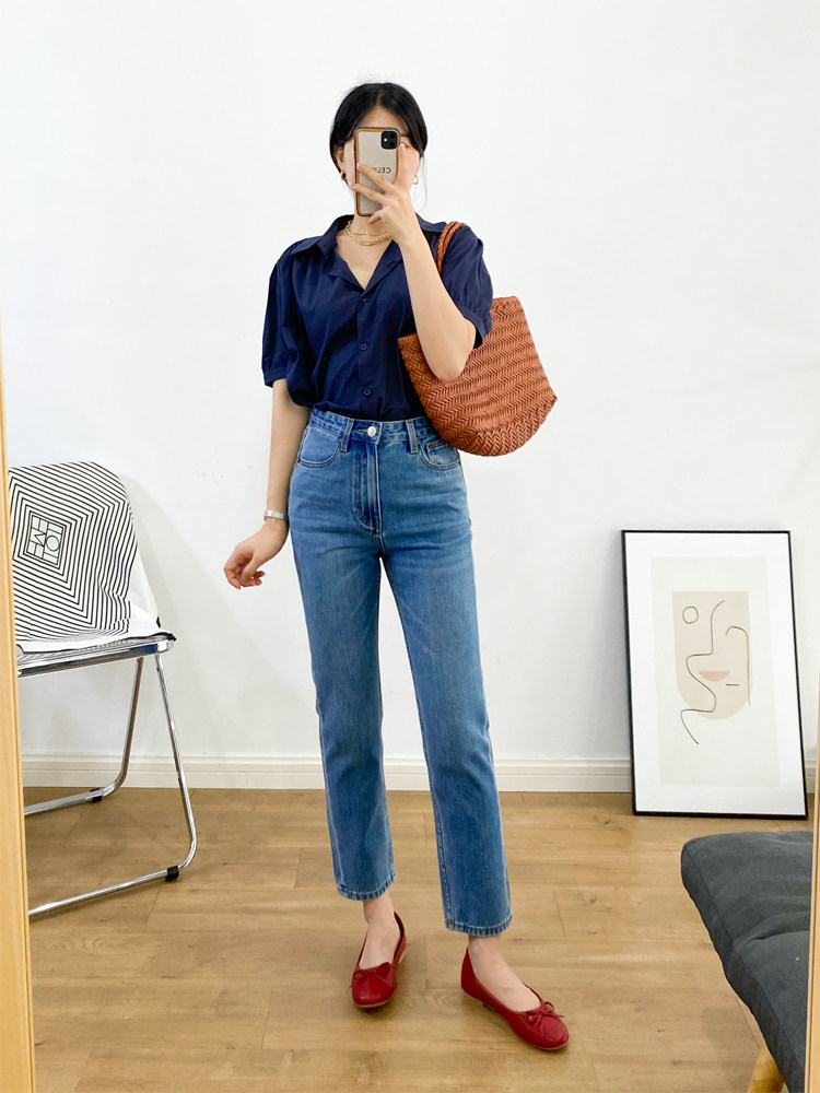 法式高腰直筒牛仔裤女显瘦2026春新款美式momjeans宽松直筒裤九分