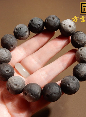 美美哒方言品牌和田玉精品佩戴级银曜石星球款串卡16mm手链手串A2