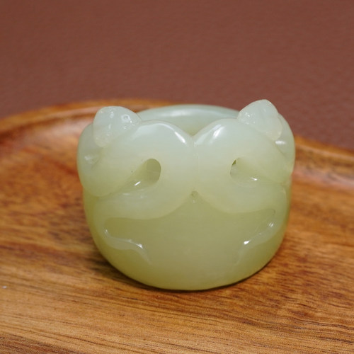 和田玉新疆细腻油润新疆且末老坑黄口料腰缠万贯23mm扳指戒指Q