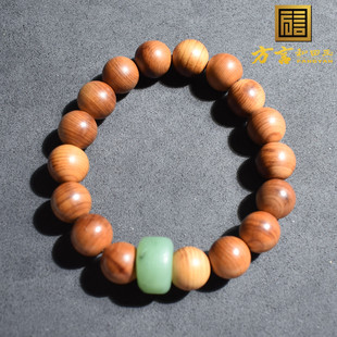 方言和田玉细腻油润俄罗斯碧玉檀木乌兰海苹果绿老型桶珠手链R1