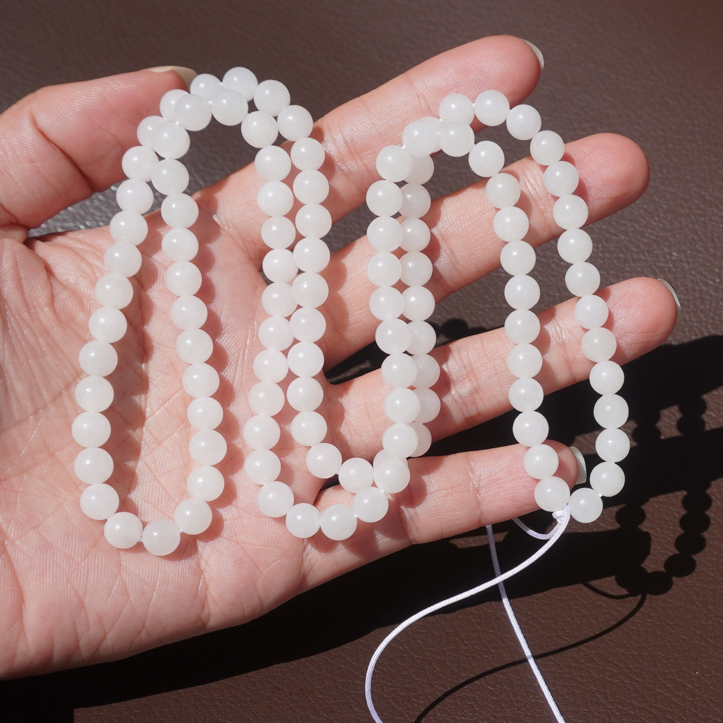 巨漏方言和田玉青海老坑料羊脂级细腻白玉6mm108颗项链多圈手串A6
