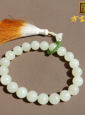 青海老料白玉卡12mm圆珠手持手串