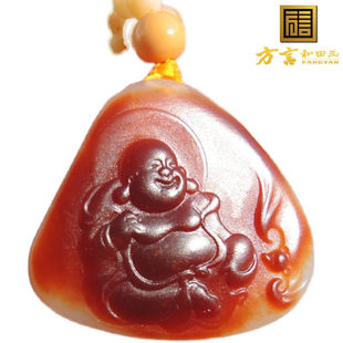 方言镇店之宝蒋喜俄籽料罕见鸡血红皮白玉笑佛吊坠子配背云套装