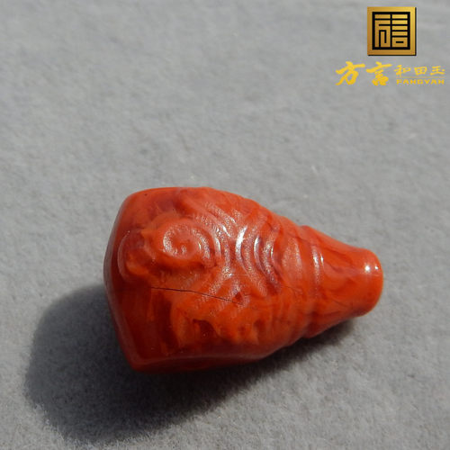 方言和田玉天然四川凉山柿子红南红玛瑙三通精雕如意纹DIY配饰A2