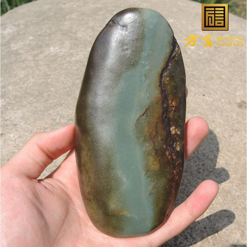 方言新品天地鹿油皮蓝玉一线天一口气特色原石籽料皮色意境玩料x