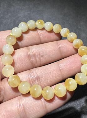 亮眼方言新疆和田玉精品老熟且末黄玉带糖特色猫眼8mm圆珠手串S6