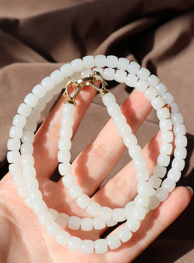 新疆且末羊脂白玉6mm108直切项链