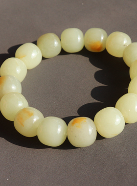 放漏方言和田玉佩戴级油润黄沁皮黄白玉籽料14mm老型珠手串手链A8