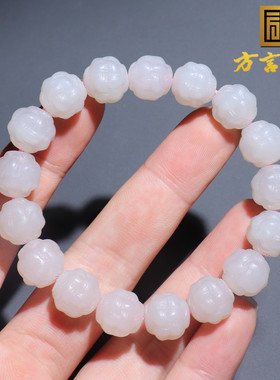 亮眼了方言精品和田玉青海老坑料白玉藕粉底色12mm中国结手链A8