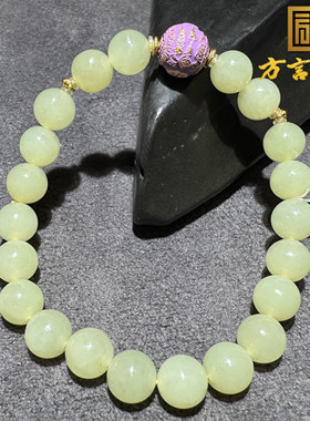 方言新疆和田玉老坑且末黄口温润细腻卡8圆珠银饰五条经手串S6