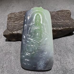 收藏级方言和田玉难得老坑青海料帝王紫白玉带翠大师工艺观音牌S