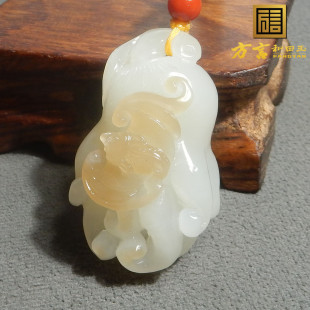 惊呆了方言和田玉且末料白玉飘糖卡4mm珠子配福寿如意吊坠挂件R5