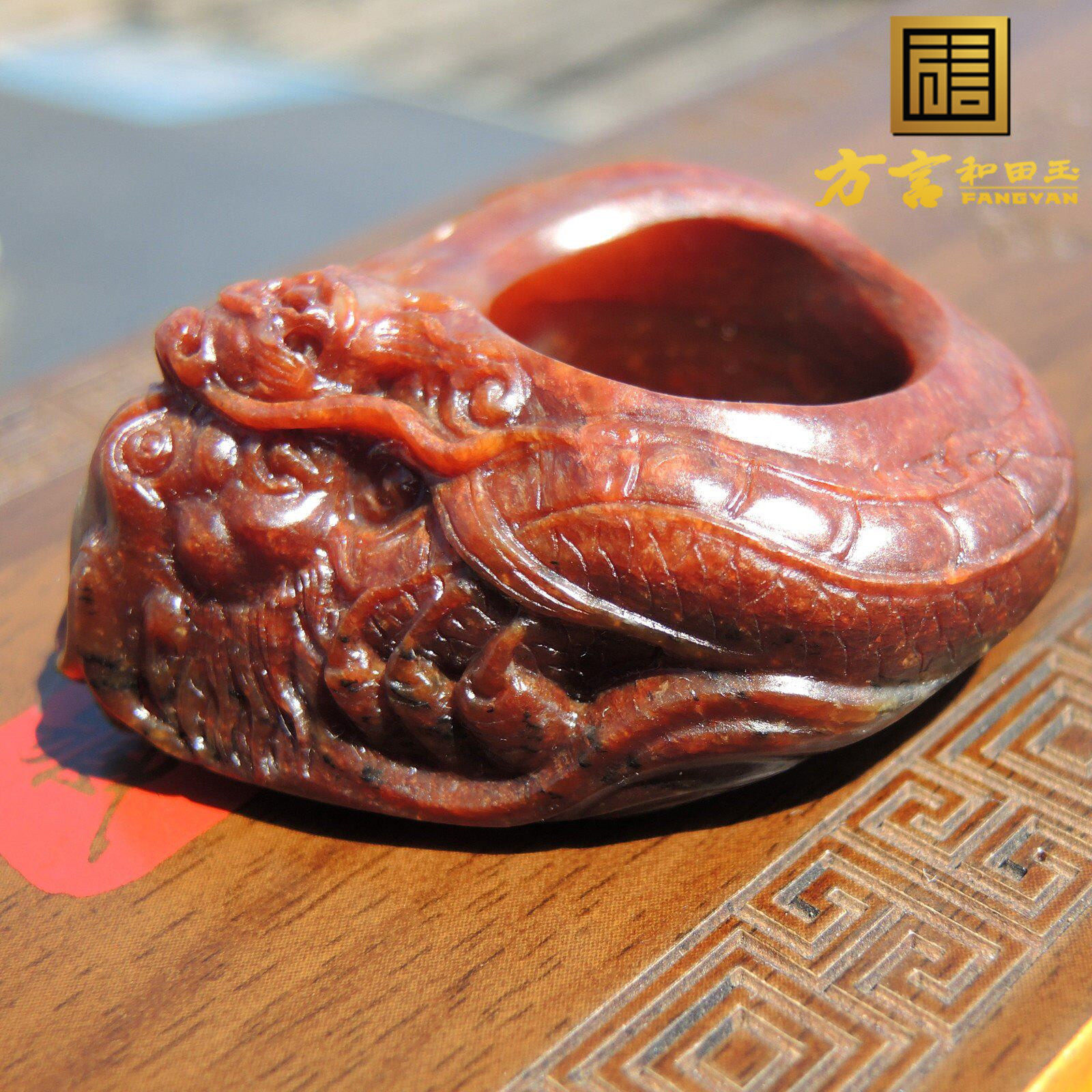 方言镇店之宝全玉种全沁老熟珍稀红色名品鸽血红玉籽料龙头扳指R