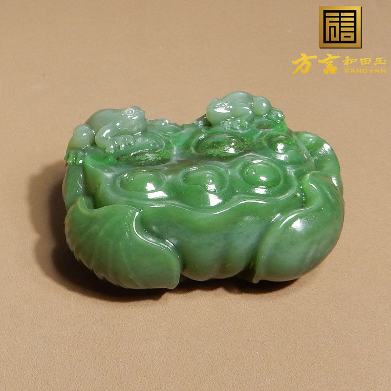 重量级方言和田玉精品俄罗斯老坑料阳绿碧玉俏雕多子多福手把件X6