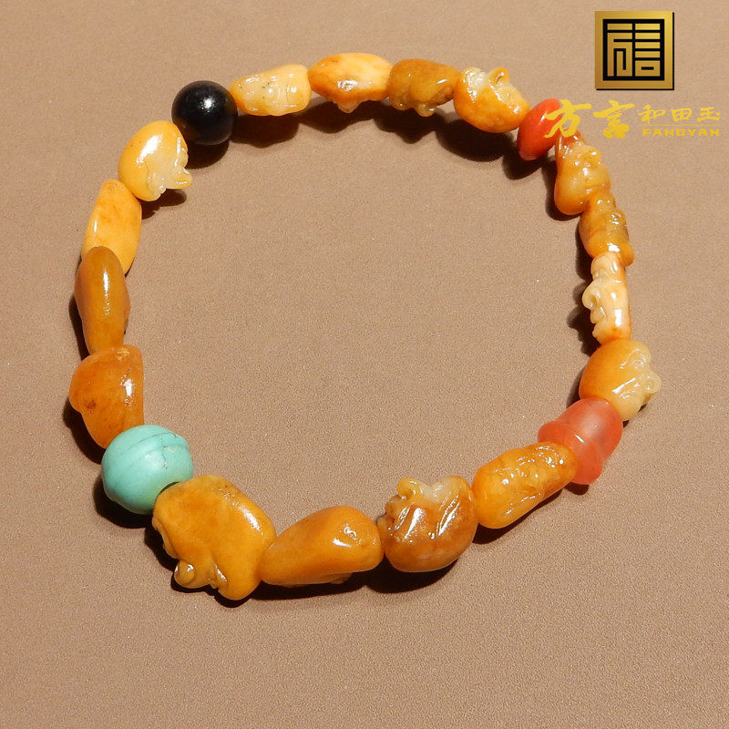 方言和田玉新疆黄沁金包银籽料独籽混搭绿松石南红罗汉手串回馈A6