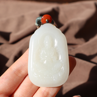 方言经典 和田玉收藏级新疆高脂95于田料羊脂白玉观音吊坠挂件A2