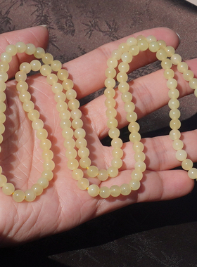 和田玉新疆且末料冰底黄口料手串