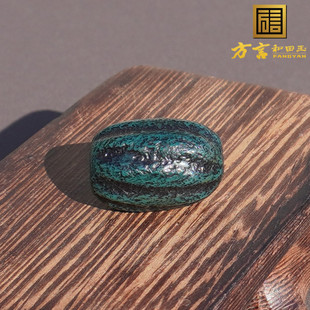 亏麻了方言放漏藏传南瓜纹老气包浆墨绿天珠玛瑙DIY高质感配饰A6