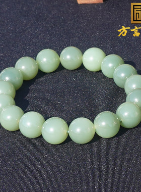 和田玉俄料冰底粉青碧玉猫眼手串